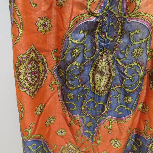VINTAGE BARD'S TORONTO 1970s Paisley Satin Maxi Dress Multicolor Retro Boho - Picture 14 of 15